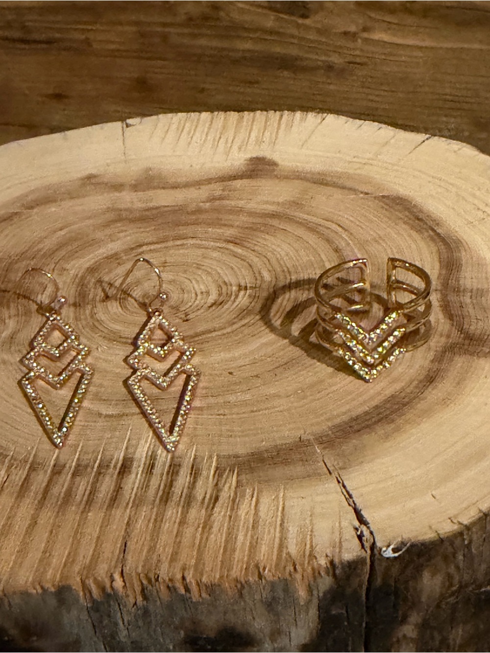 Stella & Dot Duo! Pave Spear Earrings & Matching Chevron Ring